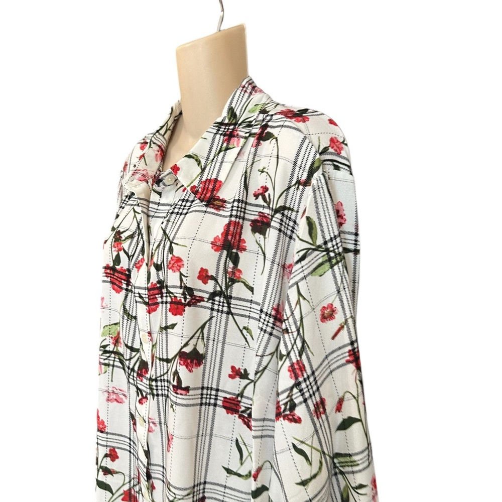 Rachel Roy Collection FLORAL CHECK‎ RUFFLE CUFF BLOUSE - Picture 9 of 15